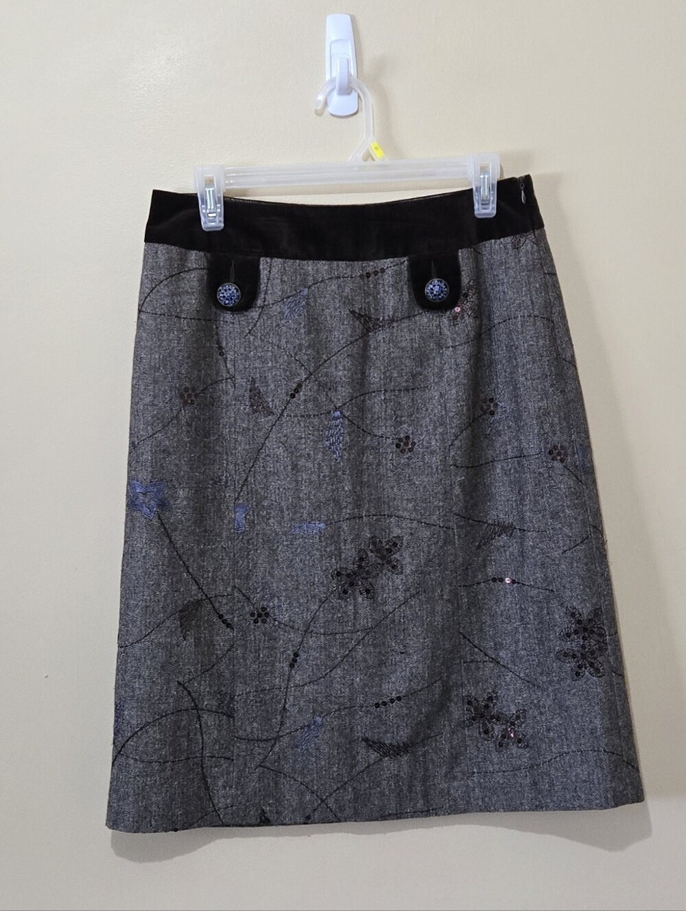 Vintage Pierre Cardin Embroidered Poly Wool Blend Skirt